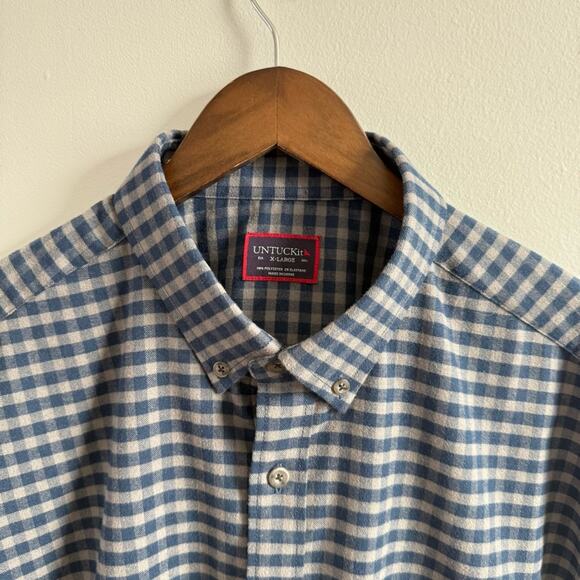 UNTUCKit Mens Wrinkle-Free Performance Flannel Bergstrom Shirt Blue Grey Gingham - Picture 4 of 11